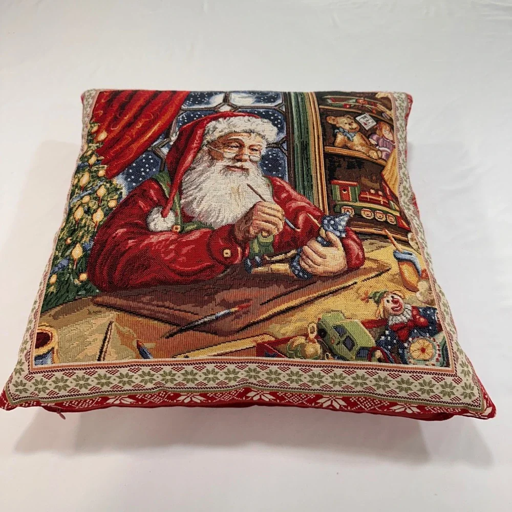 Caldeira Santa Claus Workshop Velvet Tapestry Pillow 19x19 Luxury Christmas
